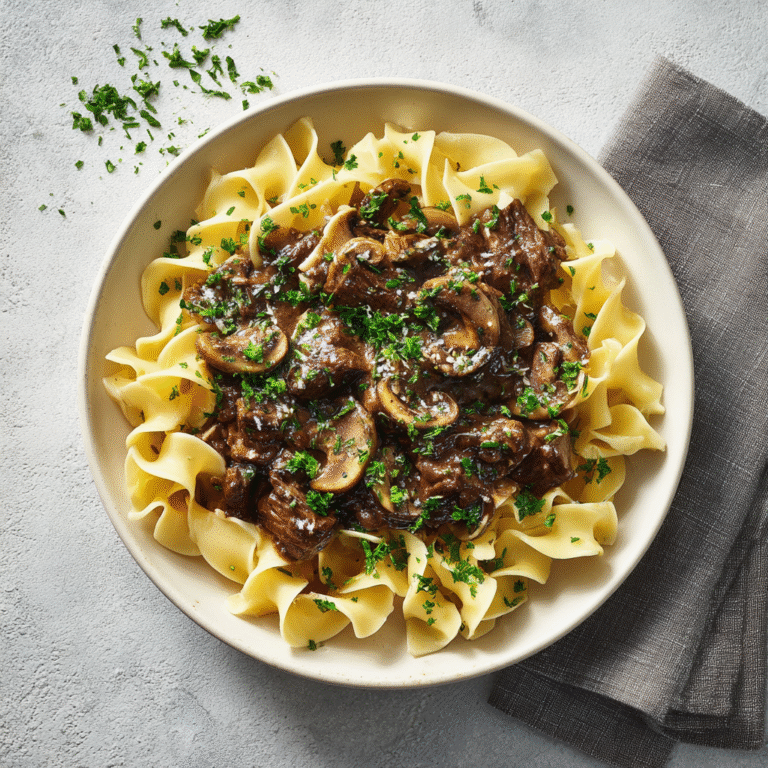 Boeuf Stroganoff - cremiges Rezept mit Pilzen, Gurke &amp; Zwiebeln